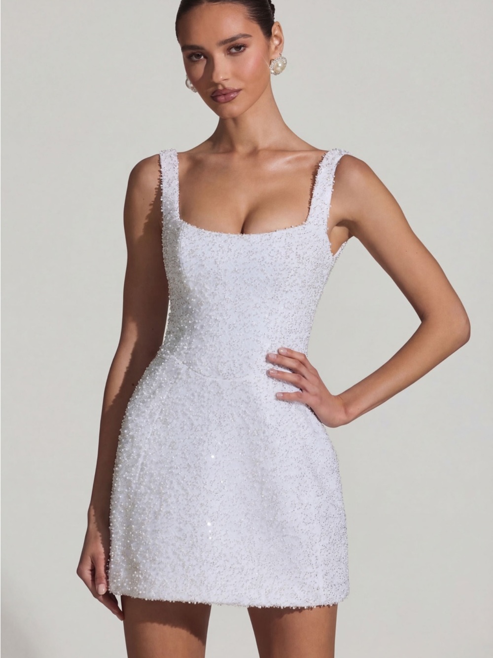 Oh Polly White Beaded Mini Dress
